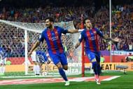 MADRID, SPAIN - MAY 27:  Neymar Jr. of FC Barcelona celebrates with his team mate Andre Gomes of FC Barcelona after scoring his team's second goal during the Copa Del Rey Final between FC Barcelona and Deportivo Alaves at Vicente Calderon stadium on May 27, 2017 in Madrid, Spain.  (Photo by David Ramos/Getty Images)